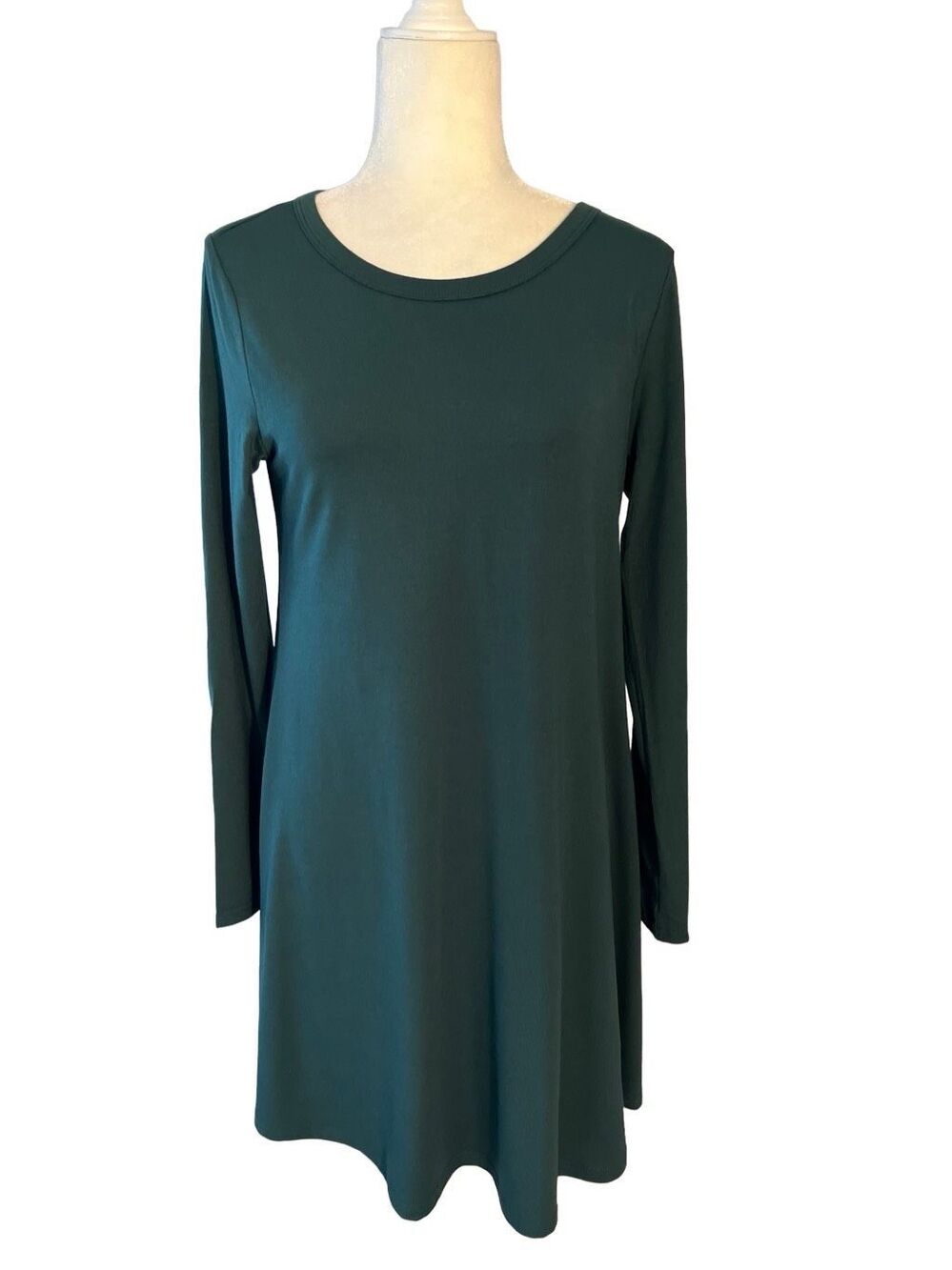 NWT Popyoung dark green long sleeve knit jersey swing dress - M